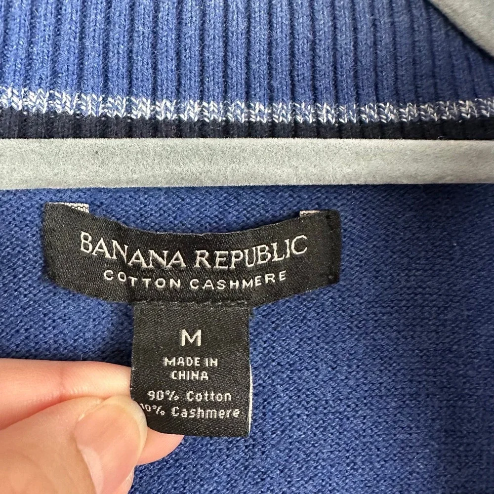 Banana Republic Cobalt Blue Indigo Quarter Zip Cotton Cashmere Sweater Men's M